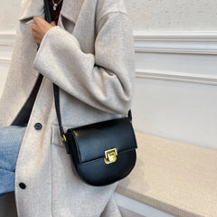 Small PU Leather Saddle Crossbody Bags for Women Solid Color Shoulder Handbag