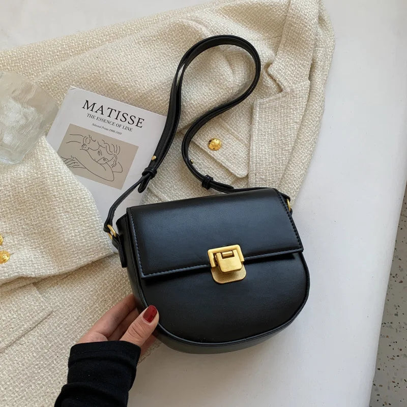 Small PU Leather Saddle Crossbody Bags for Women Solid Color Shoulder Handbag