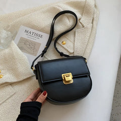 Small PU Leather Saddle Crossbody Bags for Women Solid Color Shoulder Handbag