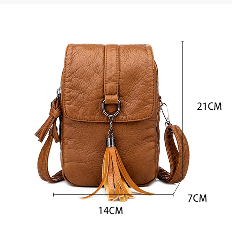 PU Leather Shoulder Bag Crossbody Tassel Purse Mini Messenger