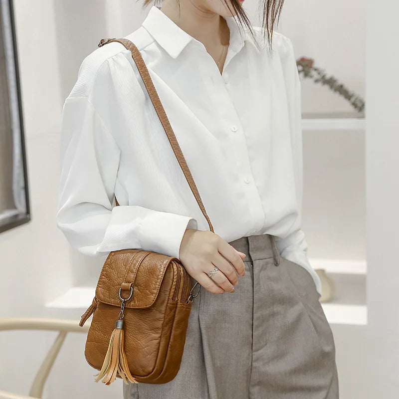 PU Leather Shoulder Bag Crossbody Tassel Purse Mini Messenger
