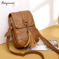 PU Leather Shoulder Bag Crossbody Tassel Purse Mini Messenger