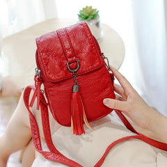 PU Leather Shoulder Bag Crossbody Tassel Purse Mini Messenger