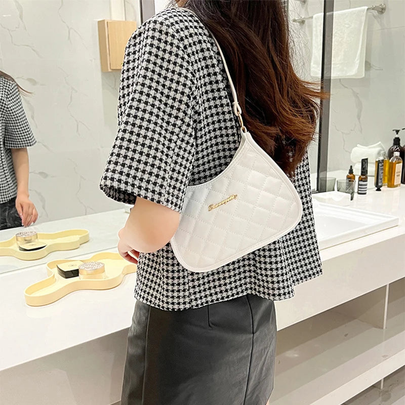 Small Women's Lingge Embroidery Underarm Bag One-Shoulder Messenger Tote Bag