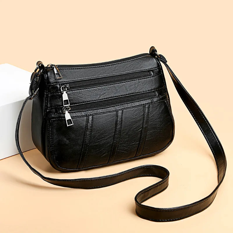 Soft PU Leather Women Bag Shoulder Messenger Casual Mother Multi-layer Mobile Ph