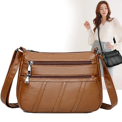 Soft PU Leather Women Bag Shoulder Messenger Casual Mother Multi-layer Mobile Ph