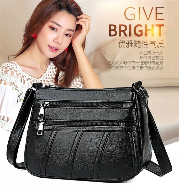 Soft PU Leather Women Bag Shoulder Messenger Casual Mother Multi-layer Mobile Ph