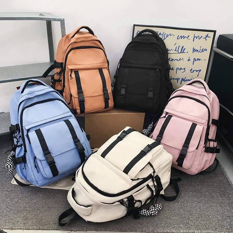 Waterproof Nylon Women Backpack Double Buckle Student Bag