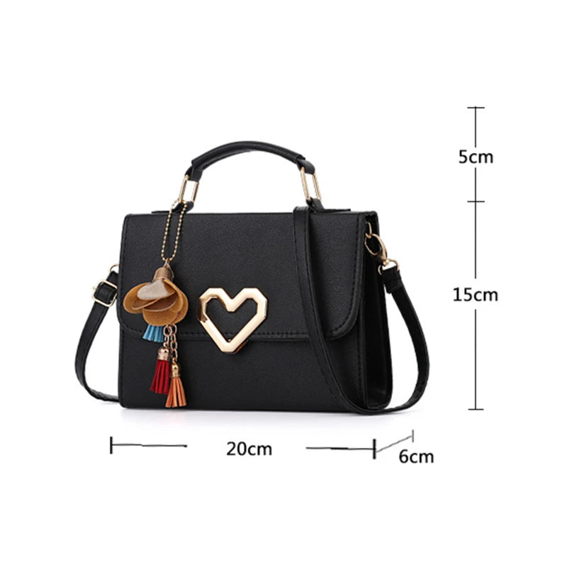 Square Bag Love Button PU Lady One Shoulder Crossbody Bag Solid Casual Bags