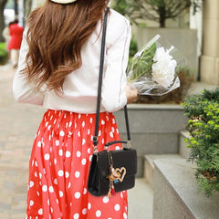 Square Bag Love Button PU Lady One Shoulder Crossbody Bag Solid Casual Bags