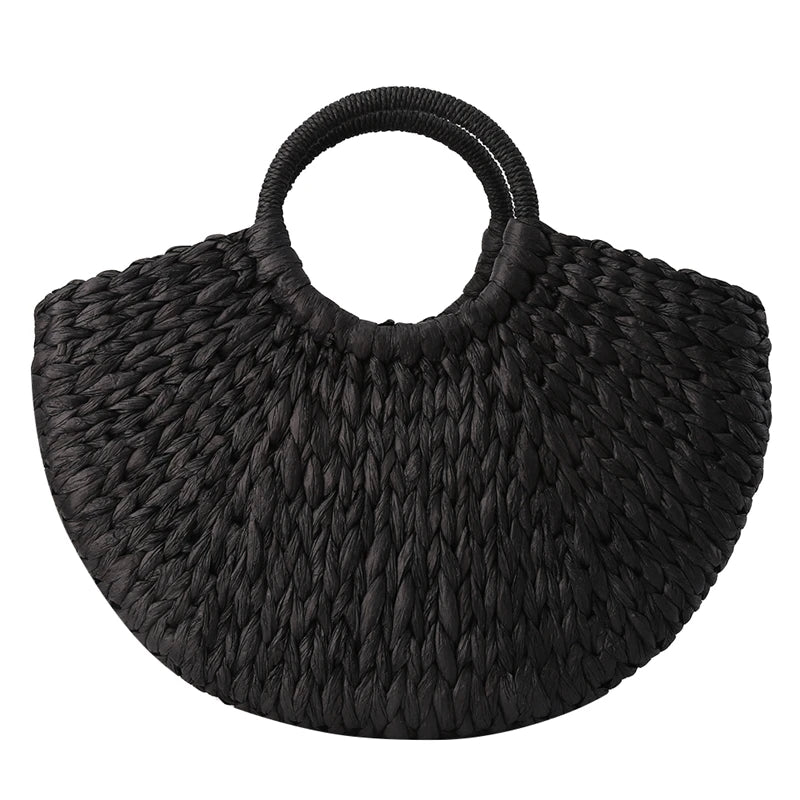 Straw Bag Women Hand-Woven Rattan Big Capacity Drawstring Beach Bag