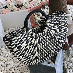 Straw Bag Women Hand-Woven Rattan Big Capacity Drawstring Beach Bag