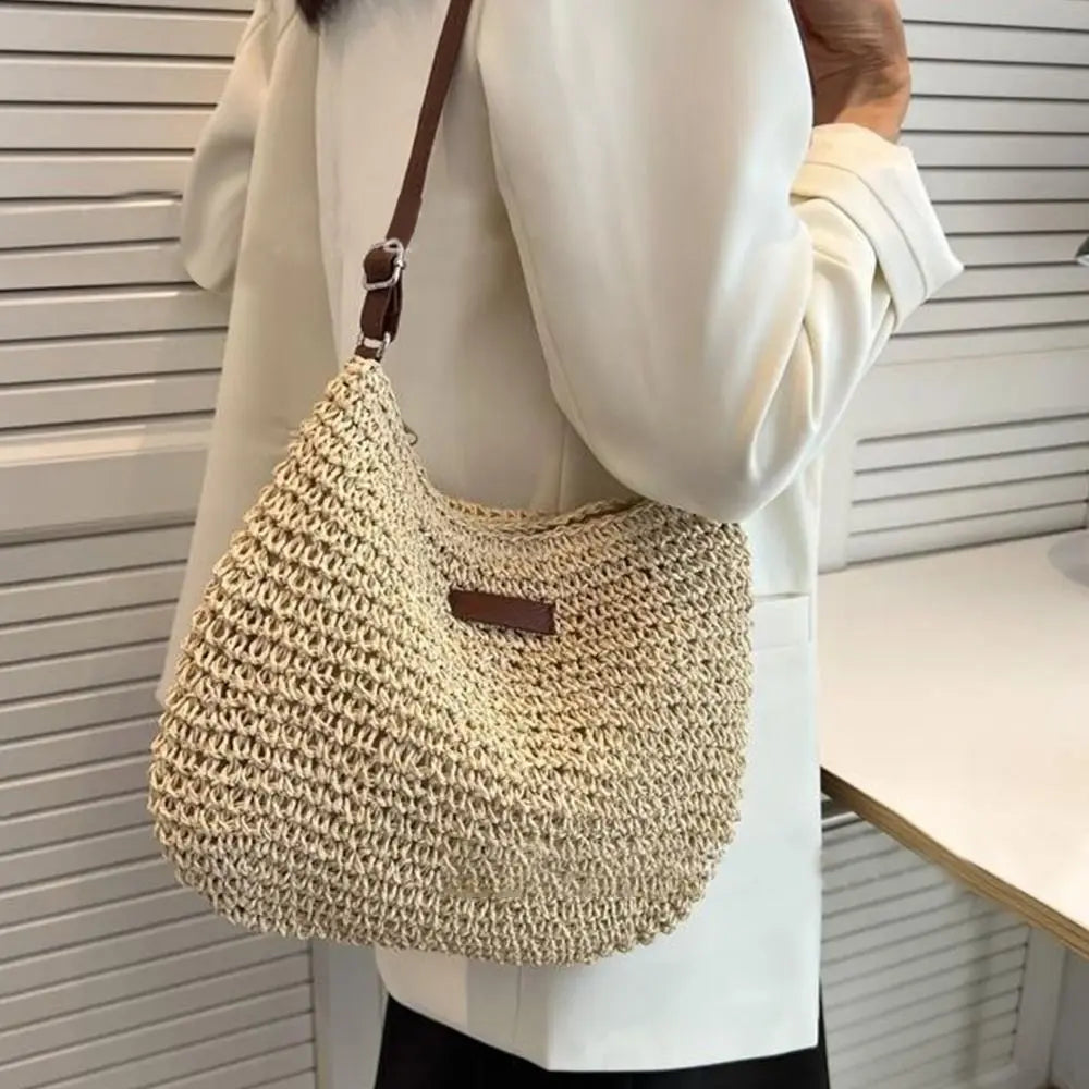 Straw Knitted Purses Milk White/Coffee Women Handbag Beach Bag