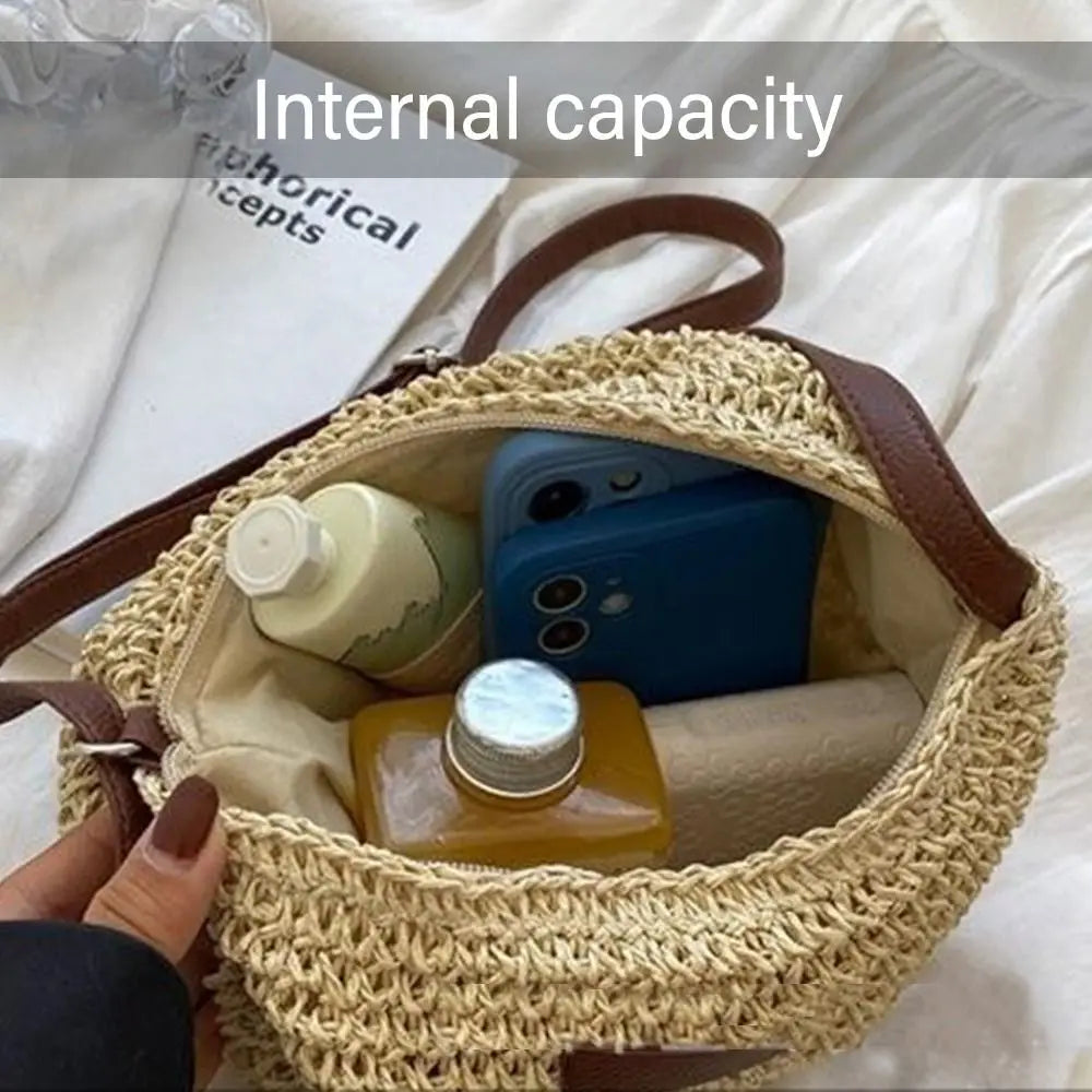 Straw Knitted Purses Milk White/Coffee Women Handbag Beach Bag