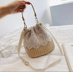 Women Lace Bucket Bag Causal Beach Shoulder Crossbody Bag