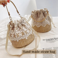 Women Lace Bucket Bag Causal Beach Shoulder Crossbody Bag
