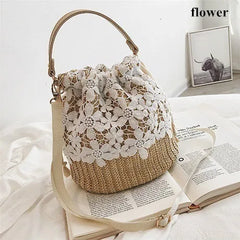 Women Lace Bucket Bag Causal Beach Shoulder Crossbody Bag
