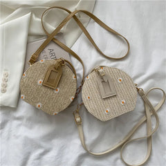 Geometric Pattern Straw Crossbody Bag for Women