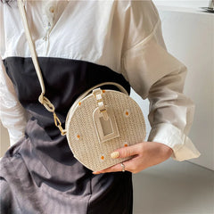 Geometric Pattern Straw Crossbody Bag for Women
