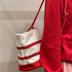 Striped Canvas Purses Handbags Ins Shoulder Small Tote B