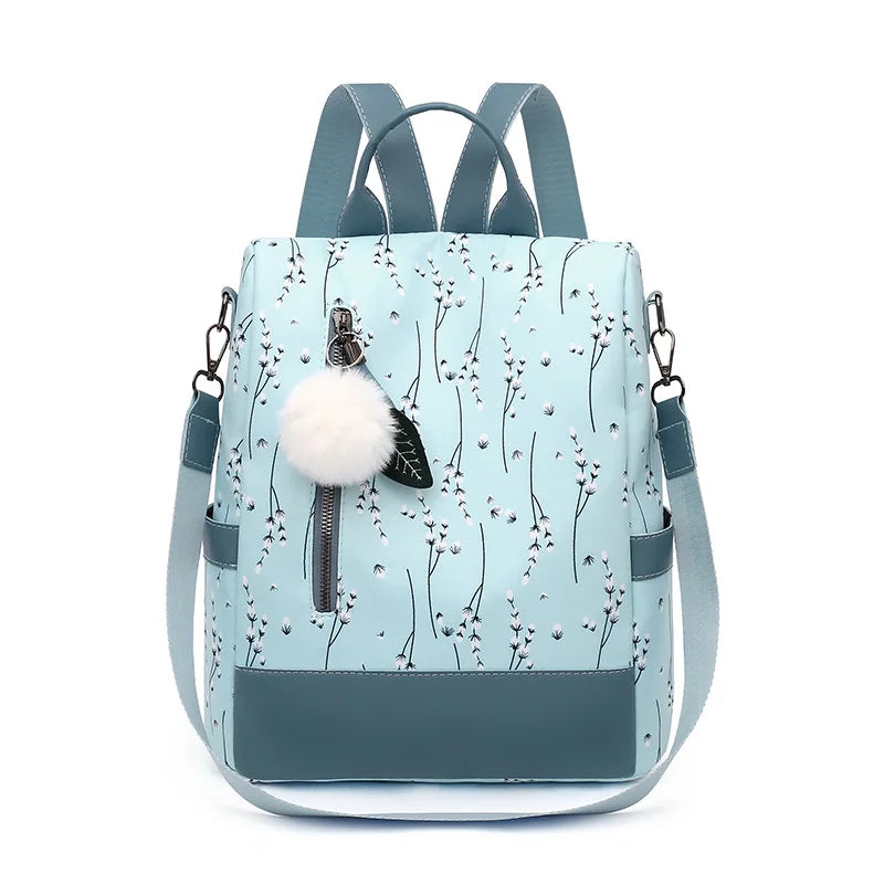 Floral Nylon Backpack for Ladies One-shoulder Student School Bag