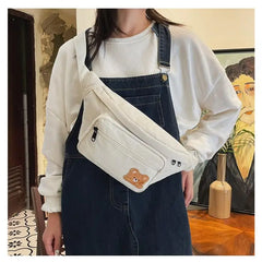 Corduroy Soft Doll Bag Shoulder Bag with Zipper Pocket