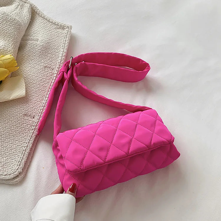 Soft Shoulder Bag Nylon Plaid Square Crossbody Bags