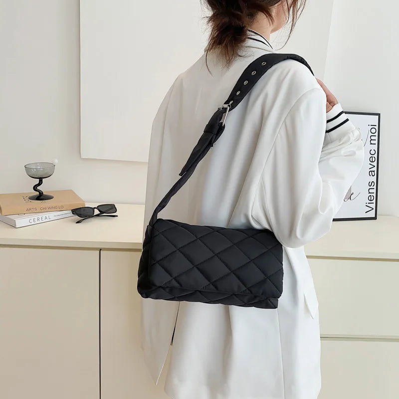 Soft Shoulder Bag Nylon Plaid Crossbody Bag for Women