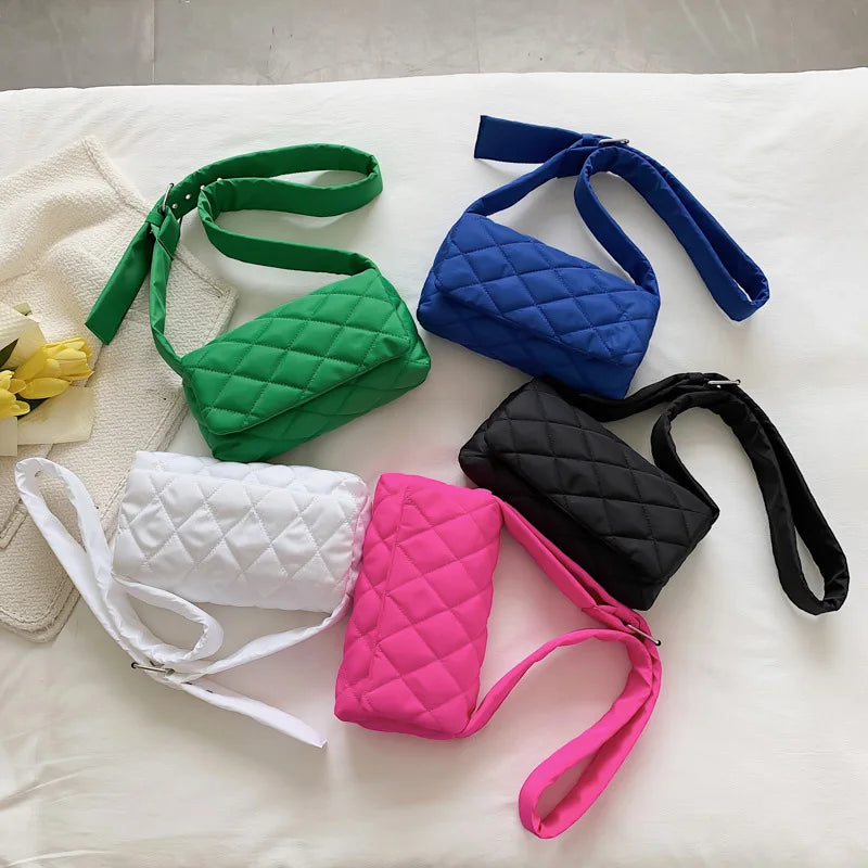 Soft Shoulder Bag Nylon Plaid Crossbody Bag for Women