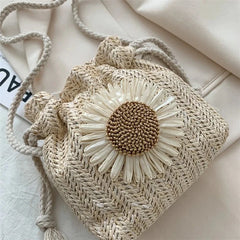 Sunflower Messenger Woven Bag Crochet Round Beach Bag Purses