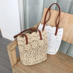 Summer Lace Bucket Shoulder Bag for Women Tote Shopping Handbag