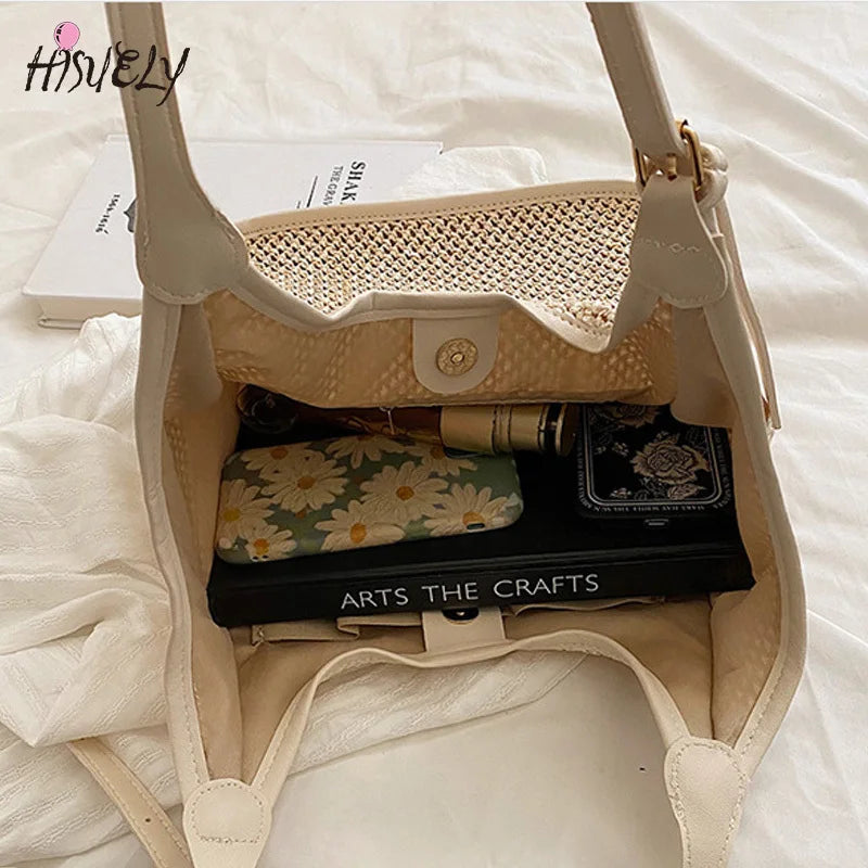 Large Beach Tote Rattan Woven Handbags