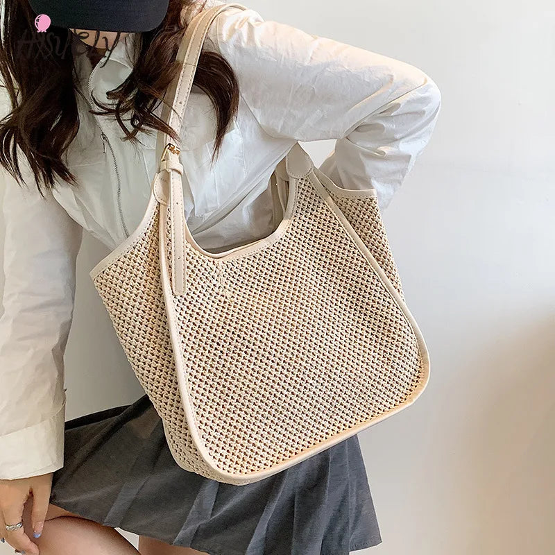 Large Beach Tote Rattan Woven Handbags