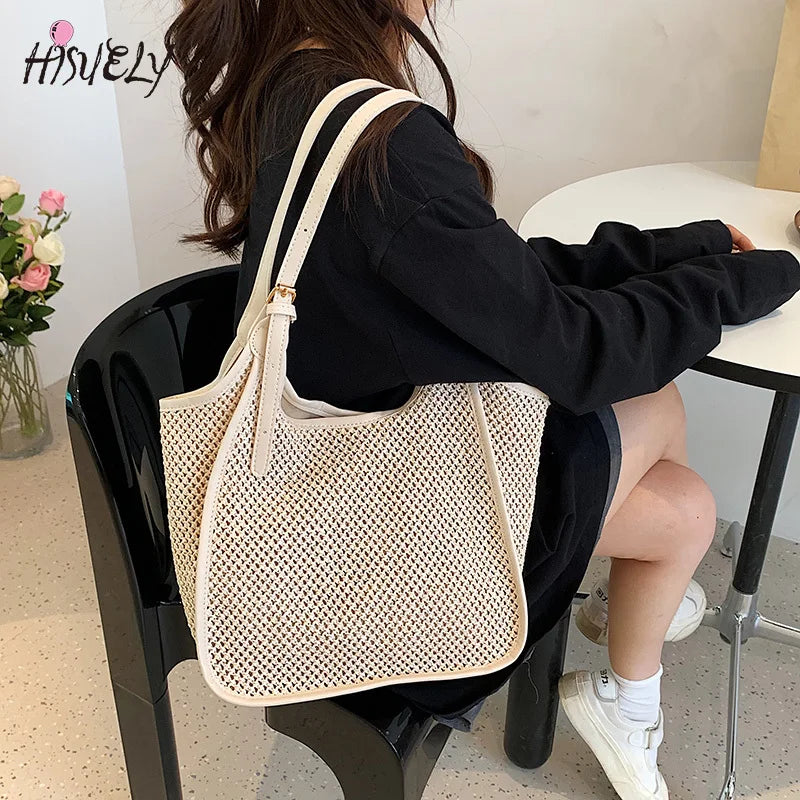 Large Beach Tote Rattan Woven Handbags