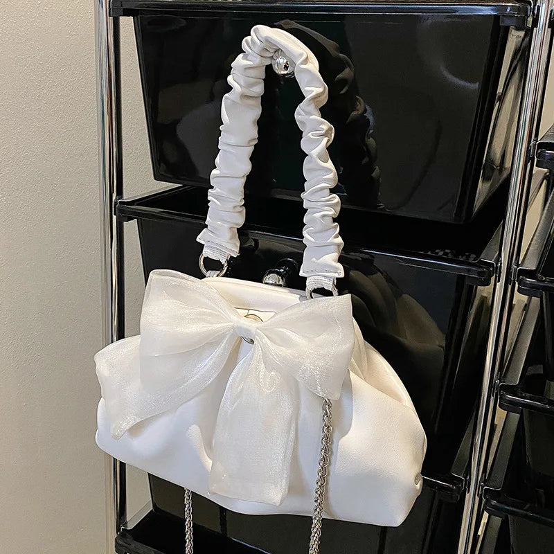 Sweet Bow Cloud Bag Flap Pu Leather Handbags Purse For Women
