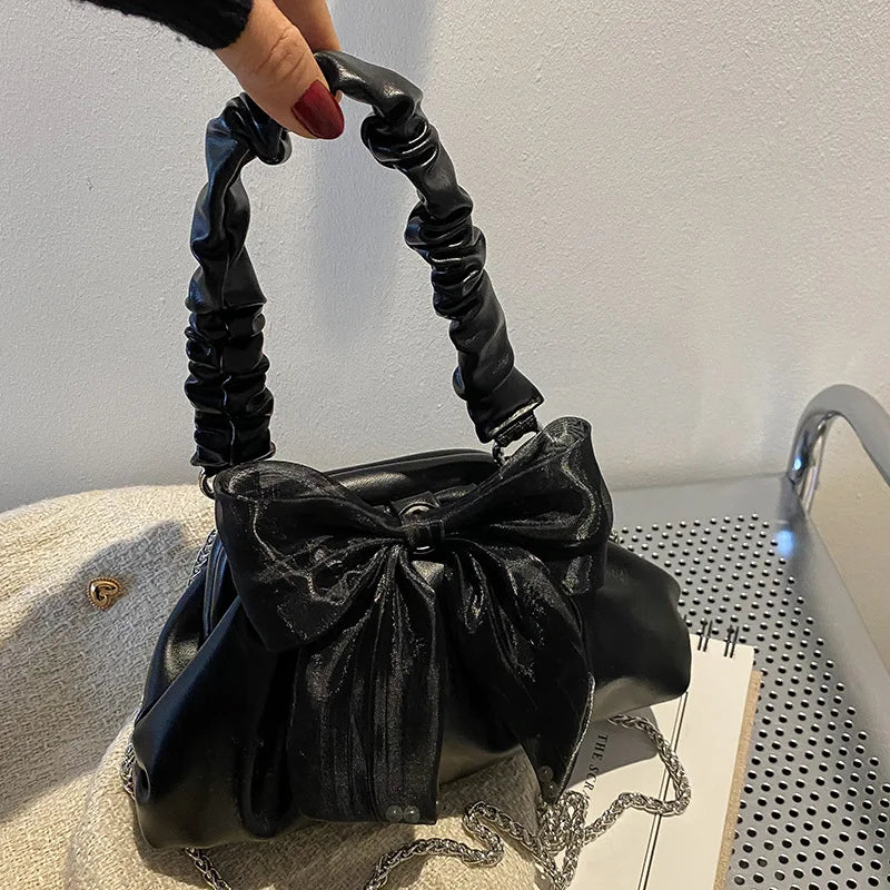 Sweet Bow Cloud Bag Flap Pu Leather Handbags Purse For Women