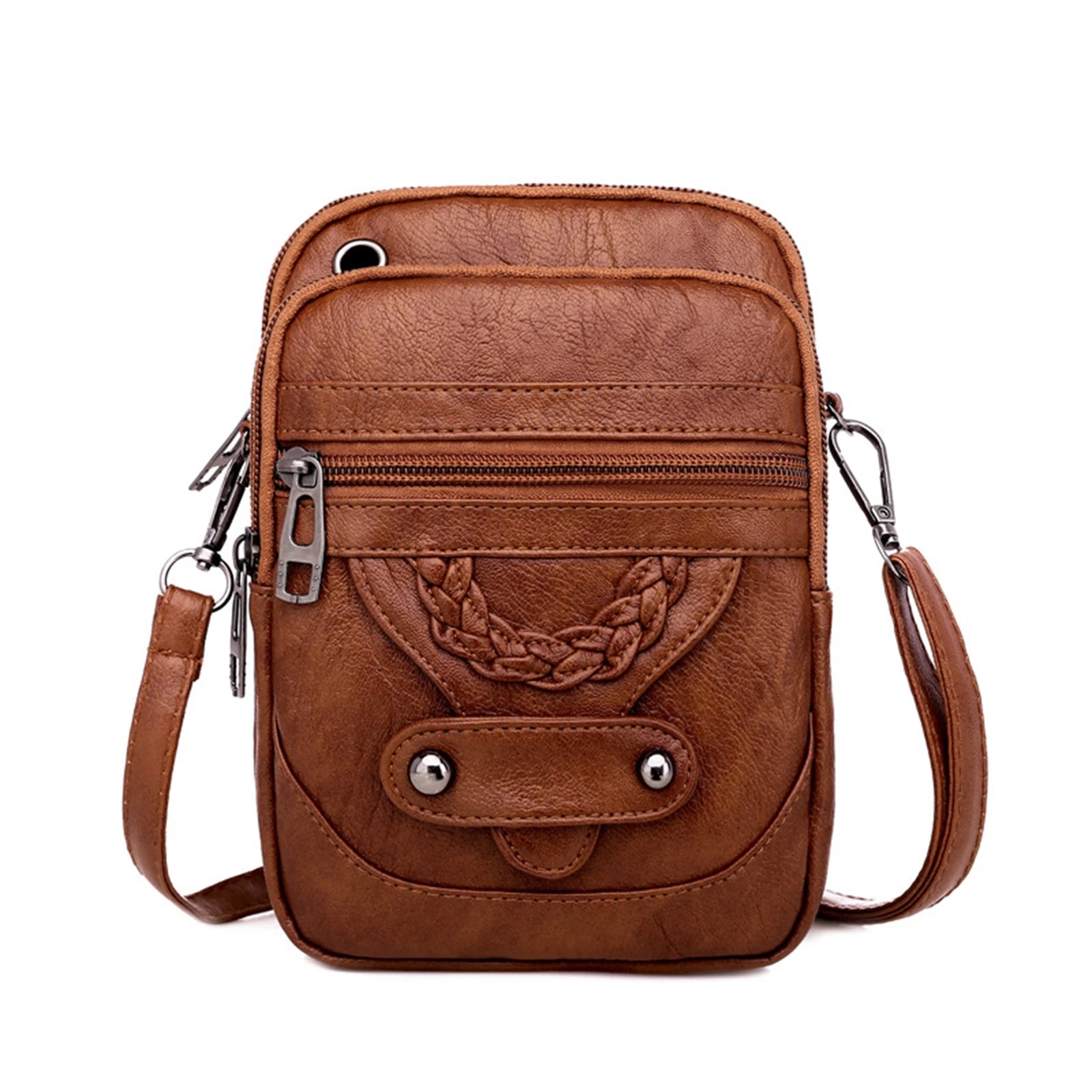 Textured Messenger Bag for Women Soft Leather Brown