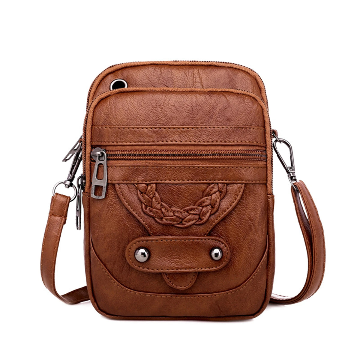 Textured Messenger Bag for Women Soft Leather Brown