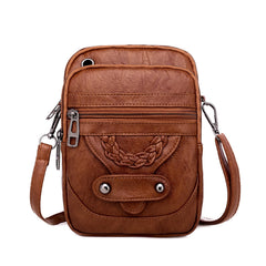 Textured Messenger Bag for Women Soft Leather Brown