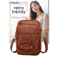 Textured Messenger Bag for Women Soft Leather Brown