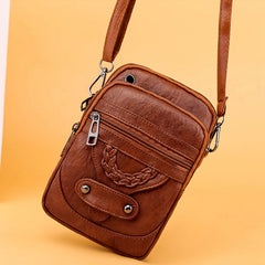 Textured Messenger Bag for Women Soft Leather Brown