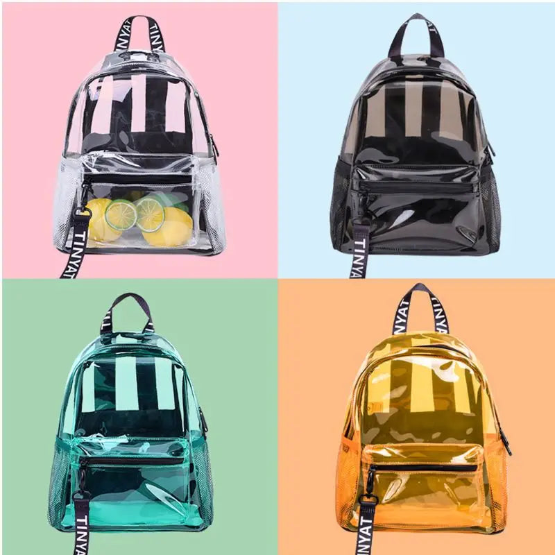 Transparent PVC Backpack For School Girls Clear Bags Travel Daypack