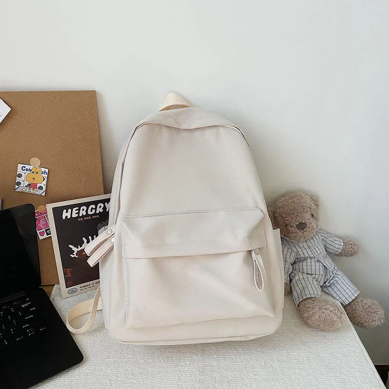 Canvas Women Backpack Solid Shoulder Bags Teenager Girl Waterproof School Bag