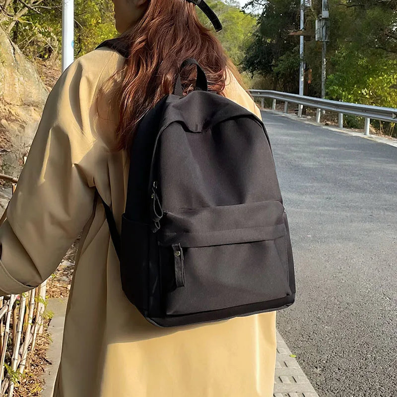 Canvas Women Backpack Solid Shoulder Bags Teenager Girl Waterproof School Bag
