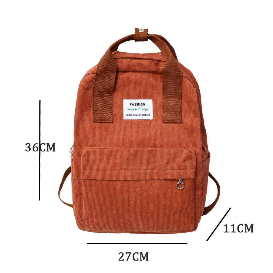 Corduroy Women Backpack College School Bag Harajuku Travel Shoulder Bags