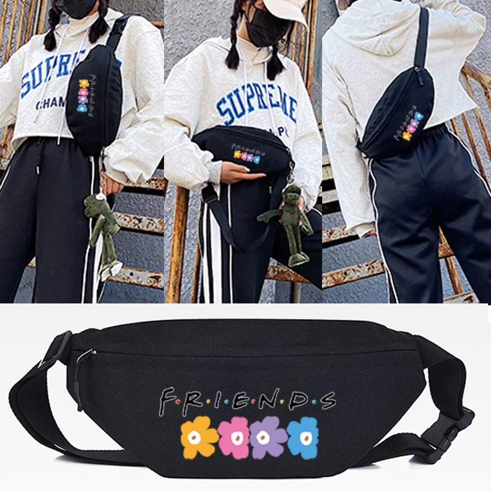 Women Waist Bag Flower Letters Print Chest Pack Purse Crossbody Phone Bag