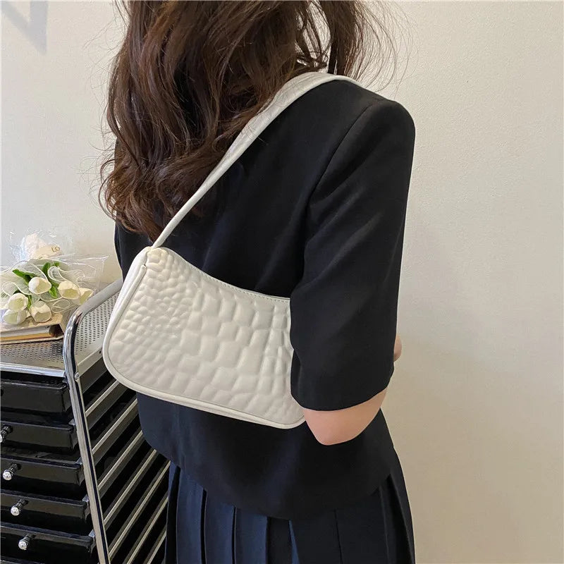 Women's PU Leather Underarm Bag Retro Solid Small Shoulder Handbag
