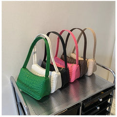 Women's PU Leather Underarm Bag Retro Solid Small Shoulder Handbag