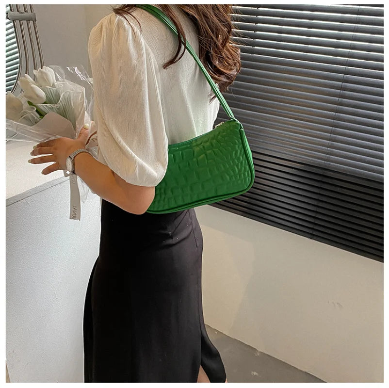 Women's PU Leather Underarm Bag Retro Solid Small Shoulder Handbag