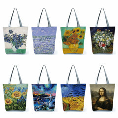 Van Gogh Oil Painting Handbags Retro Art Travel Tote Bag Women Floral